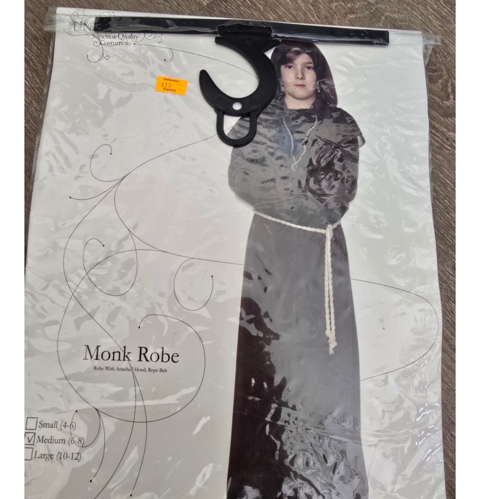 Underwraps Kids Monk Robe Brown Costume with Hood and Rope Belt Size Medium 6-8
